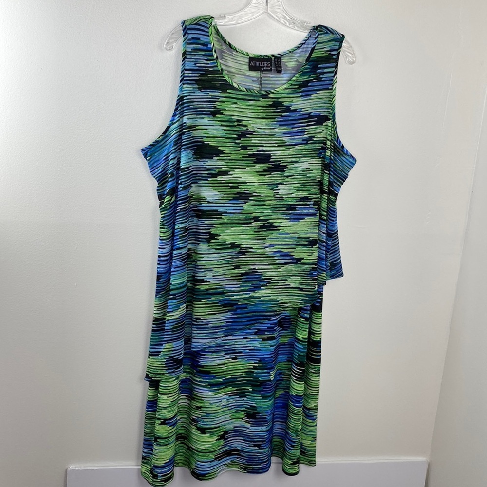 Attitudes By Renée Sleeveless Layered Midi Dress Multicolor Stripes Size‎ 1X